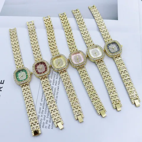 Women Square Rhinestone Quartz Watch Luxury Alloy Strap Fashion Bracelet Watch Rhinestone Bezel Elegant Ladies Watch Gift