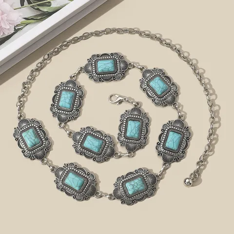 Cadena de Cintura de Aleación de Zinc Tallada Vintage para Mujer Estilo Étnico Bohemio Cadena de Cuerpo Cinturón Ajustable Joyería