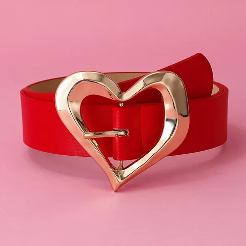 Cinturón de Mujer de Cuero PU de Moda Hebilla de Forma de Corazón con Strass de Lujo Elegante Romántico Accesorio Decorativo de Cintura para San Valentín