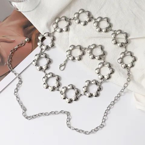 Cadena de Cintura Bohemia de Aleación con Flores para Mujer Cinturón de Cadena Circular Irregular Accesorio de Moda Versátil