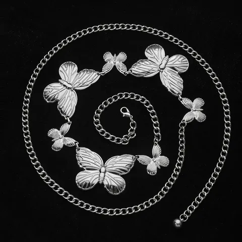 Cadena de Cintura de Metal de Mariposa Vintage Bohemio para Mujer Estilo Y2K Ajustable Corazón Floral Colgante Turquesa Cinturón Joyería