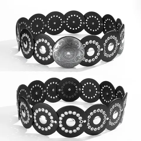 Cinturón de Cuero PU de Vaquero Vintage Americano para Mujer Cinturón de Corsé de Empalme de Anillo Hueco Con Hebilla de Aleación Tallada Accesorios de Cintura de Estilo Étnico Retro