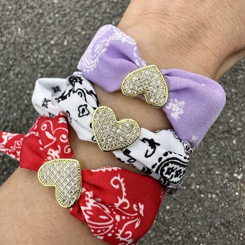 Handmade Paisley Scarf Bracelet Heart Pendant Alloy Rhinestone DIY Necklace Jewelry For Women Casual Party Accessory