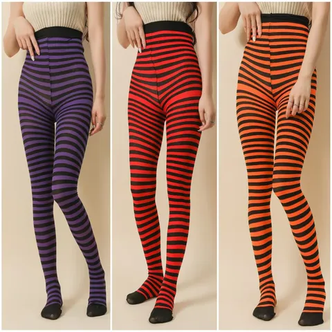 Damen Halloween Gestreifte Feinstrumpfhose Asymmetrisch Kontrast Strumpfhose Cosplay Party Retro Weihnachten Gestreifte Leggings Polyester Dünne Strumpfhose