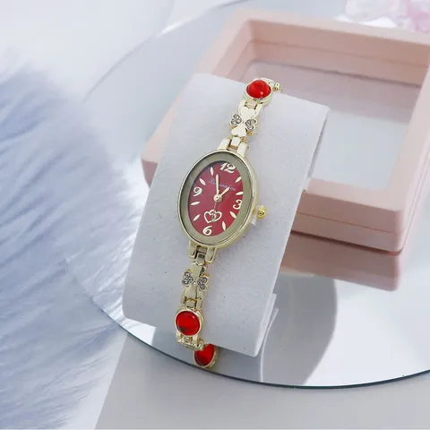 Elegante Reloj de Cuarzo Ovalado para Mujer Reloj de Pulsera con Diamantes de Imitación Joyería de Moda Reloj de Vestir