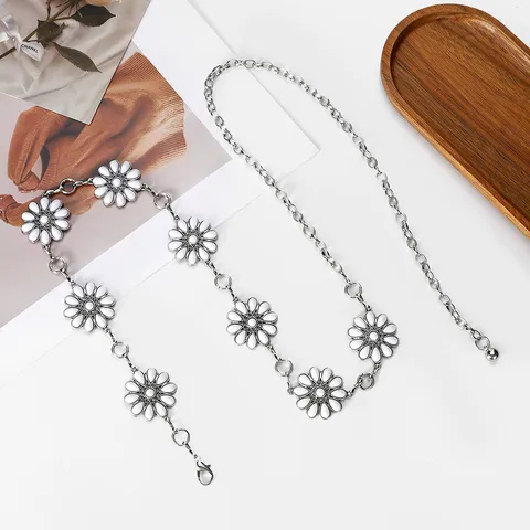 Cadena de Cintura de Metal de Girasol Bohemio para Mujer Moda Incrustada Resina Turquesa Margarita Flor Cadena de Cuerpo Ajustable