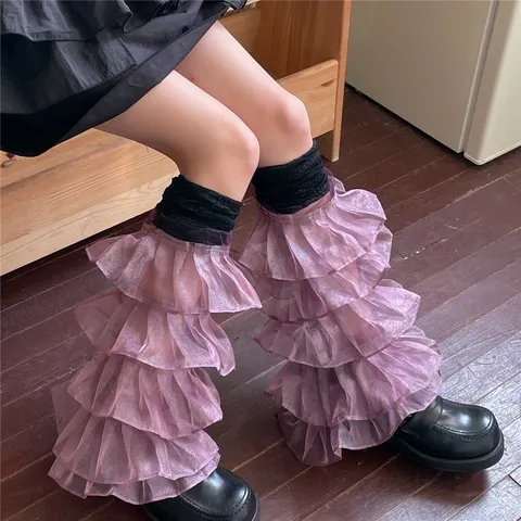Harajuku Y2K Stulpen Damen Volant Spitze Patchwork Slouch Socken Süß Cool Netz Slouchy Beinstulpen Lange Socken Streetwear
