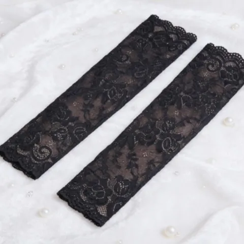 Damen Spitzen Lange Armstulpen Sonnenschutz UV-Schutz Blumenkante JK Stil Atmungsaktive Netz Fingerlose Handschuhe Fahren