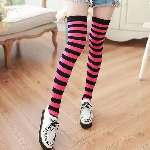 Lolita Gestreifte Overknee Strümpfe Japanischer JK Preppy Stil Polyester Oberschenkelhohe Strümpfe Für Damen Cosplay Party Socken