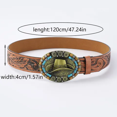 Cinturón Occidental Bohemio Vintage para Hombre Mujer Cuero PU Cinturilla en Relieve con Hebilla Metálica de Toro Águila Accesorio Estilo Cowboy