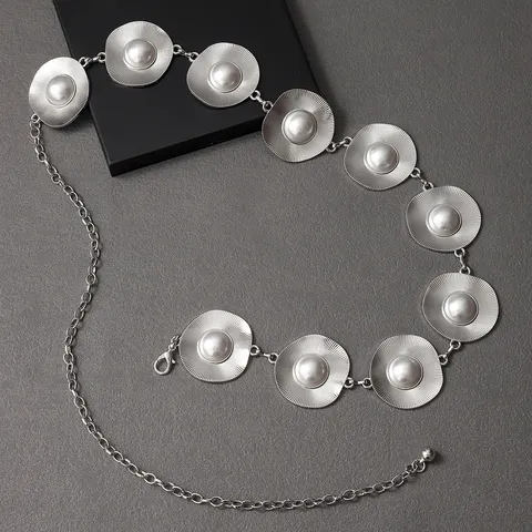 Cadena de Cintura de Círculo de Metal para Mujer Perla Artificial Cinturón Decorativo para Vestidos Trajes Pantalones Joyería
