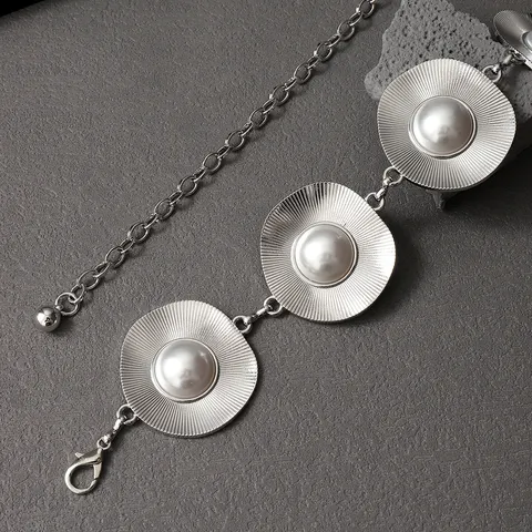 Cadena de Cintura de Círculo de Metal para Mujer Perla Artificial Cinturón Decorativo para Vestidos Trajes Pantalones Joyería