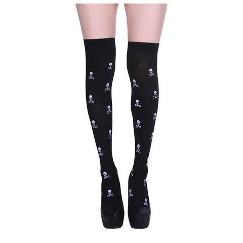 Halloween Overknee Strümpfe Gothic Skelett Kürbis Blutfleck Bedruckte Lange Strümpfe Für Damen Party Karneval Zubehör