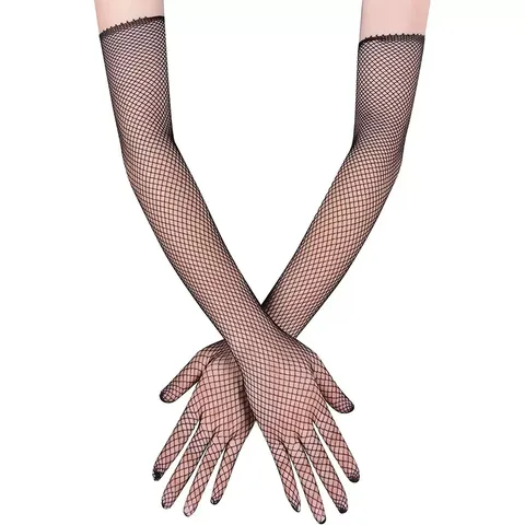 Lange Netzhandschuhe Elastische Spitze Mesh Sonnenschutzhandschuhe Für Damen Cosplay Party Tanz Kostüm Zubehör Einfarbig Sexy Handschuhe