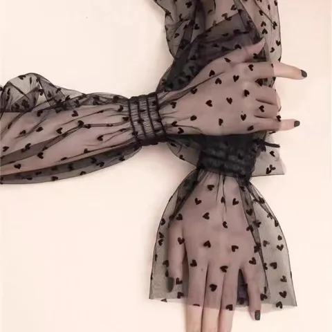 Damen Mesh Spitze Sonnenschutz Ärmlinge Ausgestellte Bündchen Atmungsaktiv Spandex Polyester Herz Pünktchen Autofahren Ärmel
