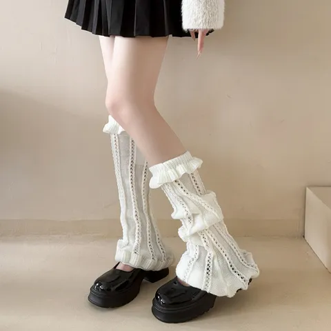 Damen Süße Y2K Rüschen Spitze Stulpen JK Slouchy Gestrickte Socken Mesh Hohl Harajuku Lolita Beinstulpen Für Frühling Herbst