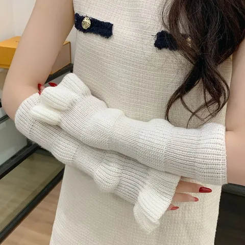 Acrylic Knitted Flare Arm Sleeves Wavy Edge Long Warm Arm Warmers For Women JK Style Winter Knitted Wrist Guards