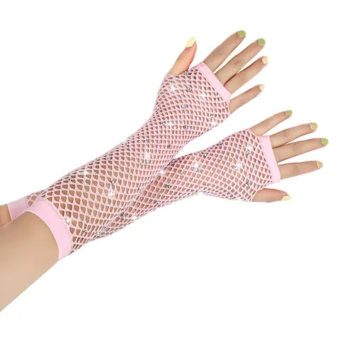 Damen Vintage Sexy Netzhandschuhe Fingerlose Handschuhe Strass Hochelastisch Ajouré Armstulpen Für Clubwear Hochzeit Kostüm Party Accessoires