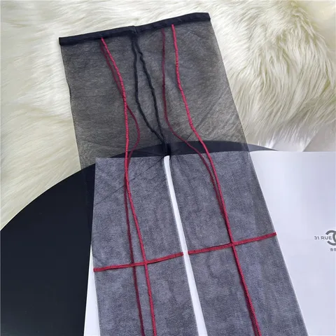 Women Sexy Cross Red Line Tights Ultra Thin Sheer Back Seam Pantyhose Nightclub Polyamide Stockings For Women Summer Casual Legwear