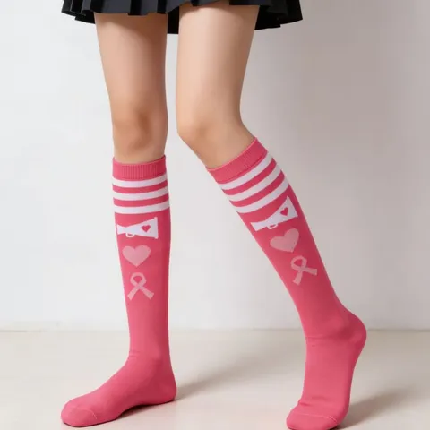 Damen JK Kniestrümpfe Bewusstseinsband Gestreifte Lange Socken Polyester Schleife Herz Muster Streetwear Accessoire