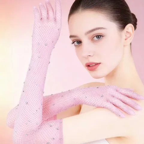 Lange Strass Fischnetz Handschuhe Sexy Mesh Party Handschuhe Funkelnde Kristall Ellbogenlang Fäustlinge Halloween Karneval Kostüm Zubehör