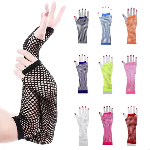Damen Fingerlose Netz Armstulpen Lange Mesh Armwärmer Aushöhlung Sonnenschutz Handschuhe Für Party Clubwear Täglich Accessoires