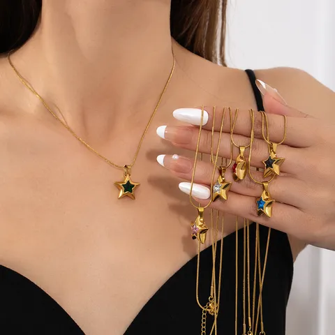 Edelstahl Pentagramm Halskette Für Damen Leichter Luxus Strass Stern Schlüsselbeinkette Urlaub Mode Schmuck