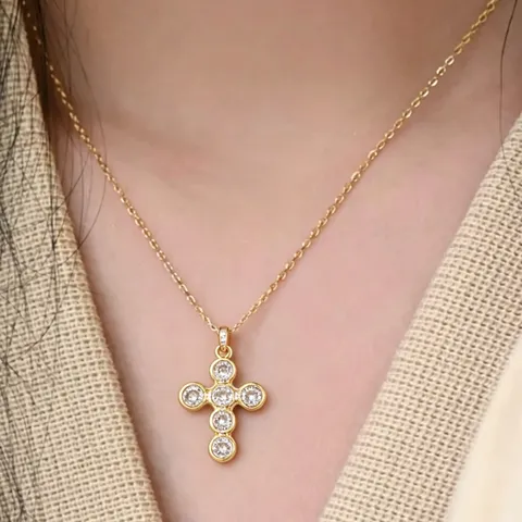 Copper Cubic Zirconia Cross Pendant Luxury Gold Silver Electroplated Geometric Pendants Only For Women Jewelry DIY Making Charm