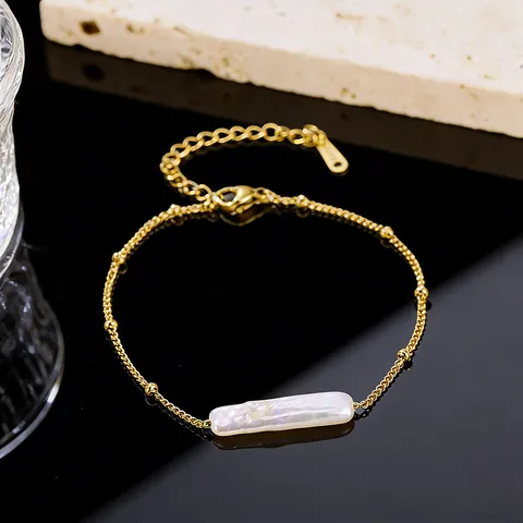 Juego de Joyas de Collar y Pulsera de Acero Inoxidable con Colgante de Perla Artificial Cadena Geométrica de Lujo para Mujer