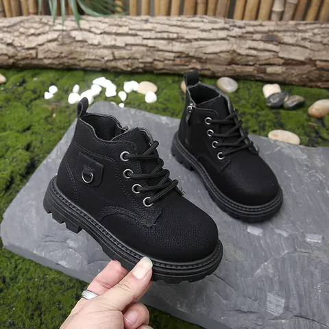 Kids Martin Boots Waterproof Faux Leather Non-slip Soft Sole Side Zipper Autumn Winter Casual Fashion Shoes For Boys Girls