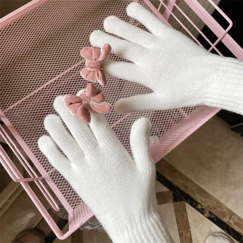 Süße Strick Fingerhandschuhe Für Damen Schleife Blumen Dekoration Warme Touchscreen-Kompatible Winter Reithandschuhe