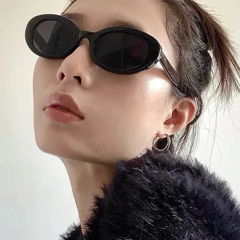 Vintage Cat Eye Oval Sonnenbrille Damen UV Schutz Mode Retro Koreanisch Leopardenmuster Schwarz Rahmen Brillen Streetwear