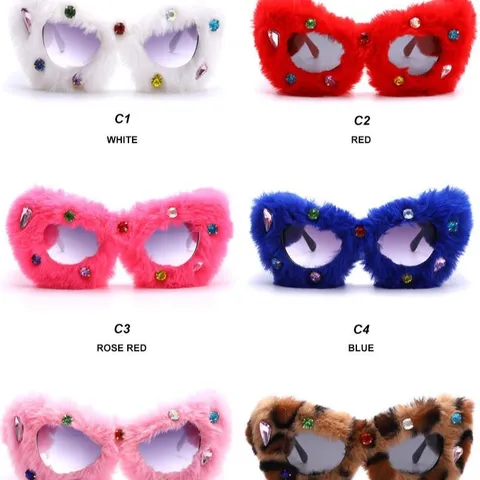 Funny Furry Cat Ear Sunglasses For Women Trendy Rhinestone Triangular Glasses Plush Party Decorative Eyewear Accessory