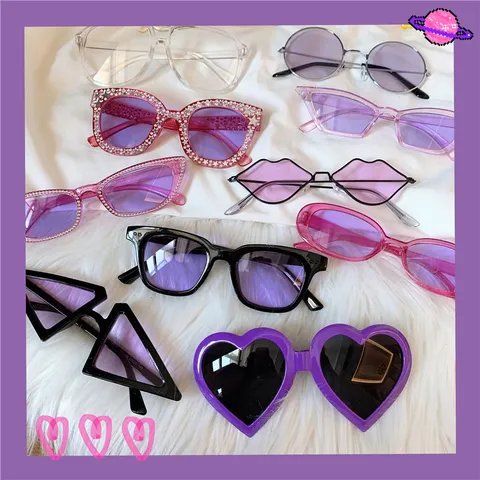 Modisch Trendy Persönlichkeit Lila Sonnenbrille Damen Anti UV Süß Herz Lippe Dreieck Stern Katzenauge Party Sonnenbrille