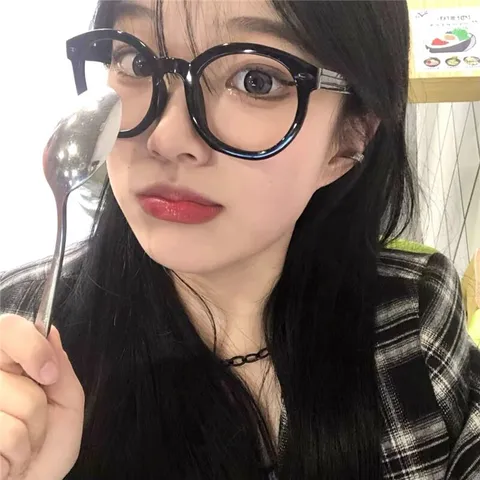 Montura de Gafas Ópticas Redondas Negras Gruesas Vintage Coreano Anti-Luz Azul Para Mujeres Estudiantes Diario