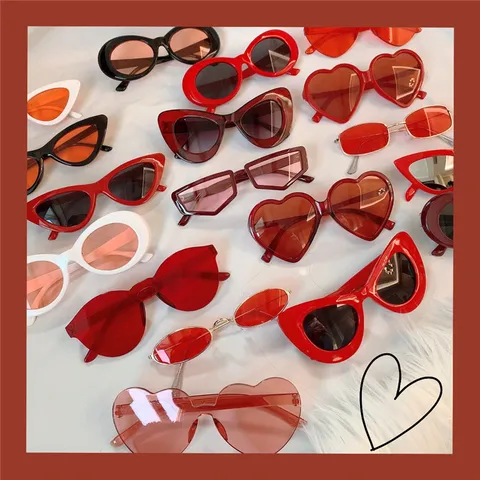 Retro Cat-Eye Dreieck Sonnenbrille Für Damen Mode Rote Kleine Fassung Sonnenbrille Punk Party Festival Brille