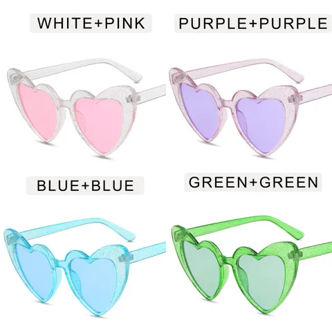 Harajuku Stil Herzform Glitzer Sonnenbrille Transparenter Bunter Rahmen Rosa Gläser Süße Getönte Brille Für Party Selfies Täglich Damen Accessoires