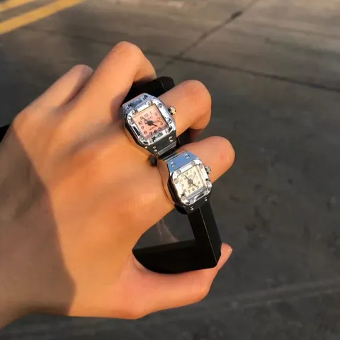 Retro Punk Legierung Quarzuhr Ring Kreative Fingeruhr Minimalistisches Zifferblatt Finger Schmuck Ring Für Damen Herren