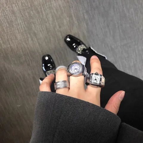 Retro Punk Legierung Quarzuhr Ring Kreative Fingeruhr Minimalistisches Zifferblatt Finger Schmuck Ring Für Damen Herren