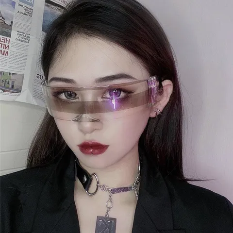 Cyberpunk Einteilige Schild Sonnenbrille Damen Herren Futuristische Y2K Rahmenlose Sonnenbrille Trendy Party Brille UV-Schutz