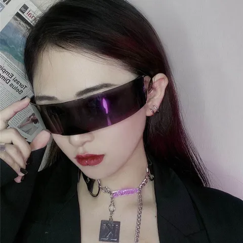 Future Tech Sense Cyberpunk Unisex Rimless Shield Sunglasses Trendy Party Streetwear Sun Glasses