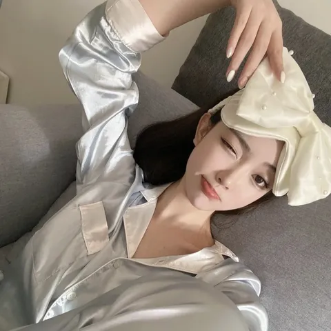Women Satin Sleep Eye Mask Cute Big Bow Artificial Pearl Soft Shading Eye Patch For Nap Travel Bedroom