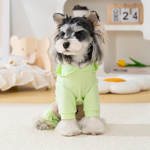 Breathable Ice Silk Pet Dog Clothes Summer Thin Four-Legged Jumpsuit With Bear Pocket Hooded Puppy Apparel