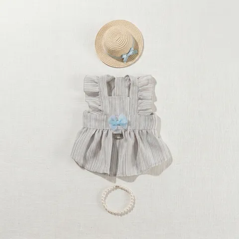 Vestito per Cani Piccoli Principessa A Righe Vestiti per Animali Domestici Carino Fiocco Tessuto TR Gonna per Cuccioli Abbigliamento Estivo