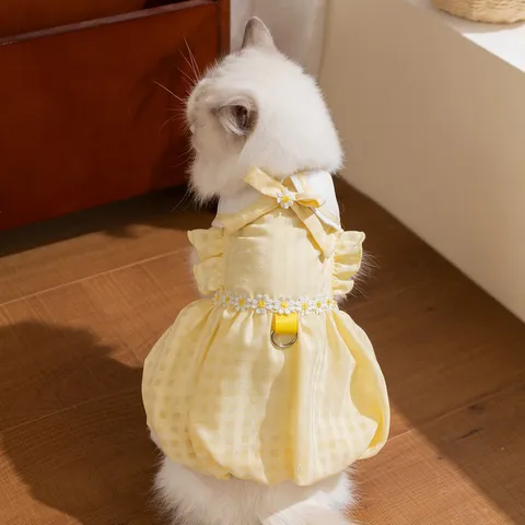 Delizioso Vestito a Quadri Bolla per Animali Gatto Cane Traspirante con Colletto