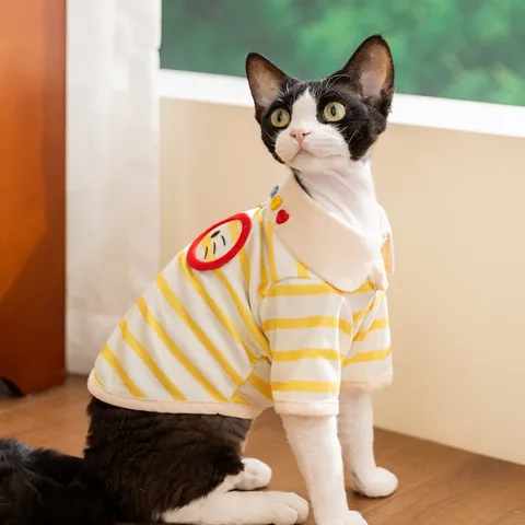 Schattig Gestreept Cartoon Huisdier Vest Zomer Dun Ademend Tweebenige Kleding Voor Kleine Honden En Katten Modieuze Outfit