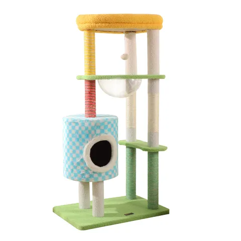 Rainbow Castle Cat Tree Multi Layer Cat Tower With Sisal Scratching Posts Transparent Space Capsule Cat Condo
