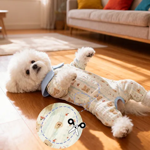 Pet Dog Clothes Cute Cartoon Bear Print Four Legged Belly Wrap Cotton Thin Spring Summer Puppy Apparel Pet Supplies