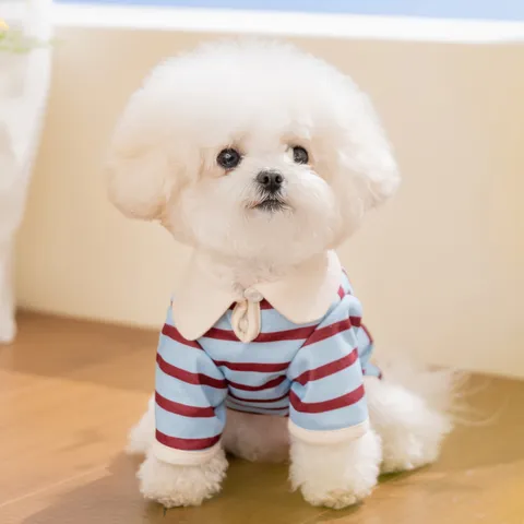 Haustier Hund T-Shirt Sommer Atmungsaktiv Gestreiftes Polo-Shirt Süßer Bär Druck Umlegekragen Kleidung Für Kleine Hunde Katzen Welpen