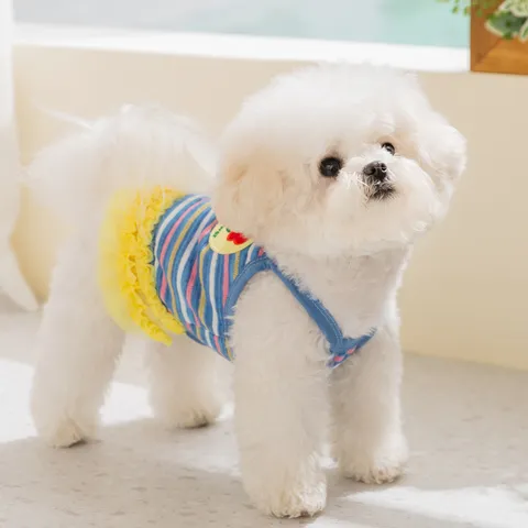 Vestito Estivo Traspirante Per Cani Di Piccola Taglia Carina Gonna Con Bretelle A Righe Floreali Abbigliamento Gilet Per Cuccioli Per Chihuahua Yorkie Abbigliamento Per Animali Domestici